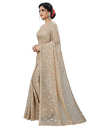 Apsara Silk Premium Saree in Brown with Gold Leaf Motifs & Scalloped Border – Elegant Traditional Wear