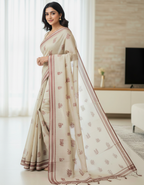 Kantara Exclusive Fancy Saree with Blouse – Cream & Maroon Ethnic Elegance