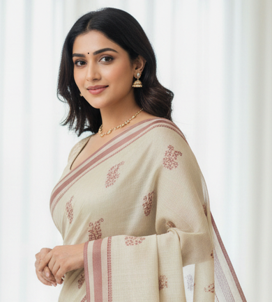 Kantara Exclusive Fancy Saree with Blouse – Cream & Maroon Ethnic Elegance