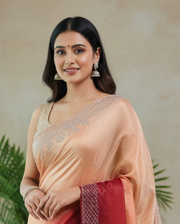 Nimantran Exclusive Fancy Party Wear Saree with Blouse – Elegant Maroon with Silver Embroidery