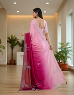 Nimantran Exclusive Fancy Party Wear Saree with Blouse – Elegant Pink with Silver Embroidery