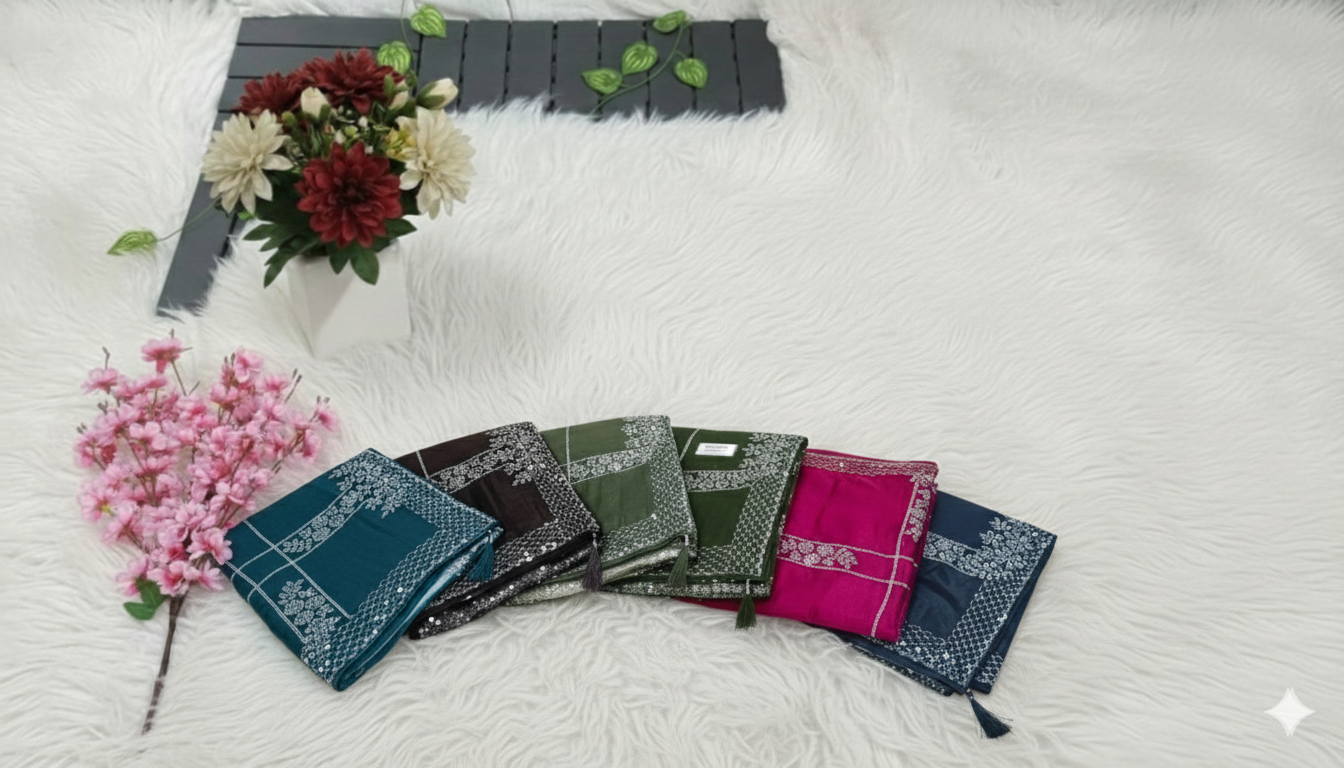 Nimantran Exclusive Fancy Party Wear Saree with Blouse – Elegant Maroon with Silver Embroidery