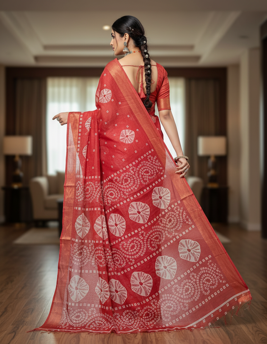 Sundari Bengali Cotton Printed Saree with Blouse – Ethnic Daily Wear in Pink