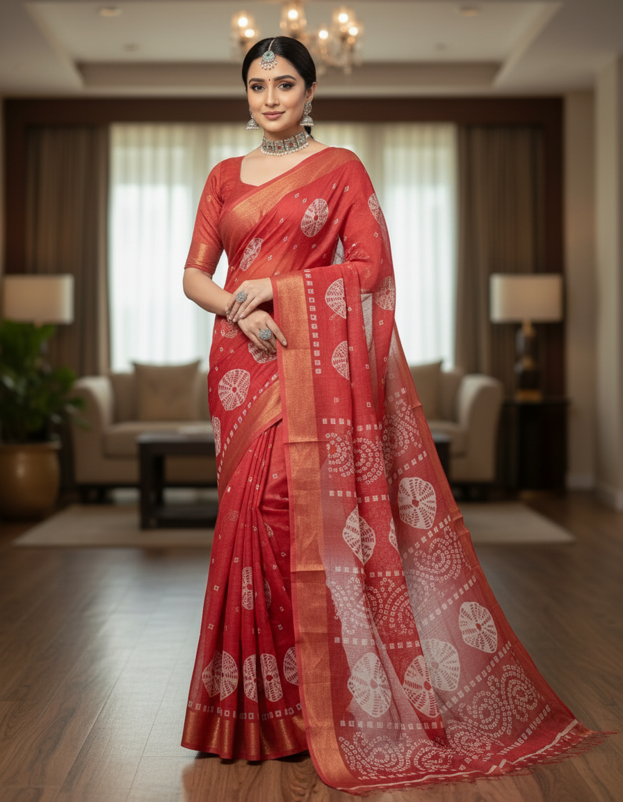 Sundari Bengali Cotton Printed Saree with Blouse – Ethnic Daily Wear in Pink