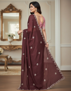 Princess Maroon Fancy Party Wear Saree with Blouse – Party and Wedding Wear