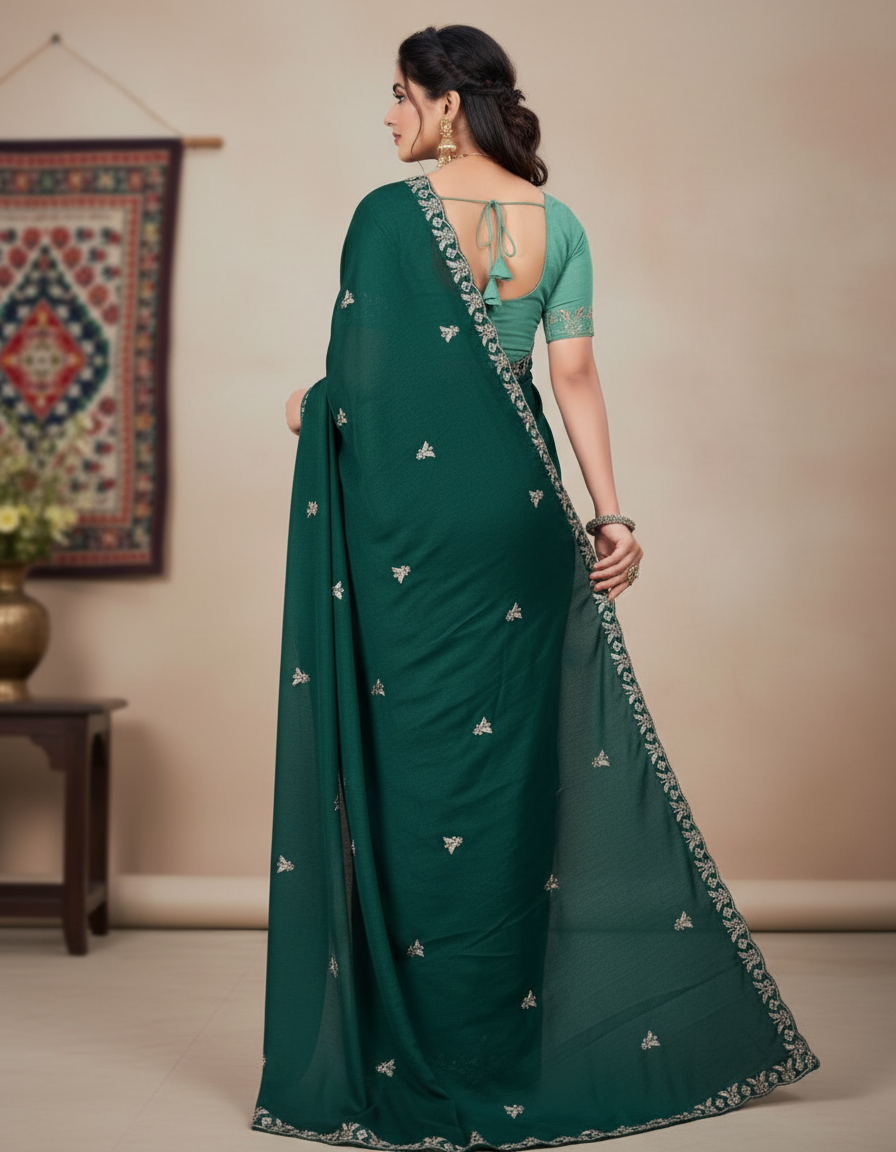 Princess Green Fancy Party Wear Saree with Blouse – Party and Wedding Wear