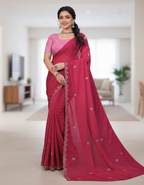 Princess Dark Pink Fancy Party Wear Saree with Blouse – Party and Wedding Wear