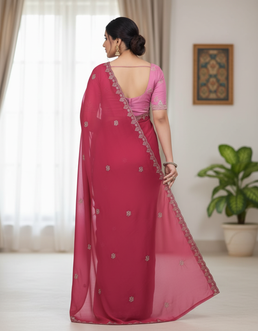 Princess Dark Pink Fancy Party Wear Saree with Blouse – Party and Wedding Wear