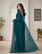 Princess Teal Fancy Party Wear Saree with Blouse – Party and Wedding Wear