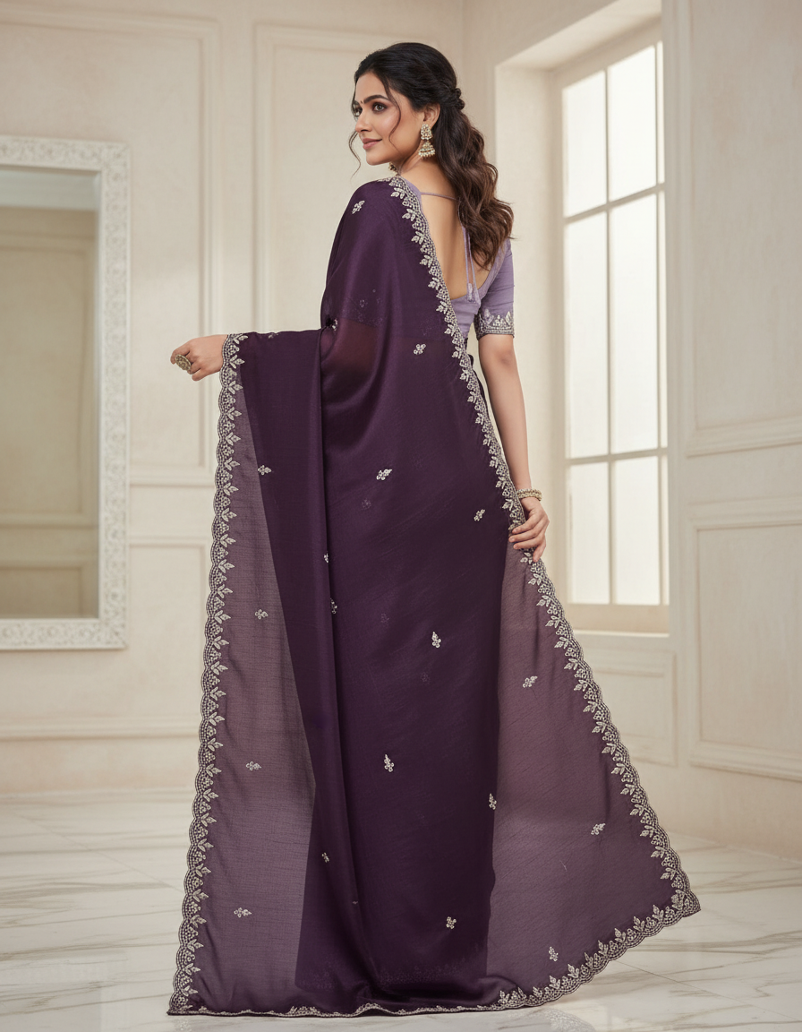 Princess Purple Fancy Party Wear Saree with Blouse – Party and Wedding Wear