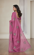 Sarika Pink Fancy Party Wear Saree with Blouse – Ethnic Glamour in Multicolor Embroidery