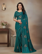 Sarika Mint Green Fancy Party Wear Saree with Blouse – Ethnic Glamour in Multicolor Embroidery