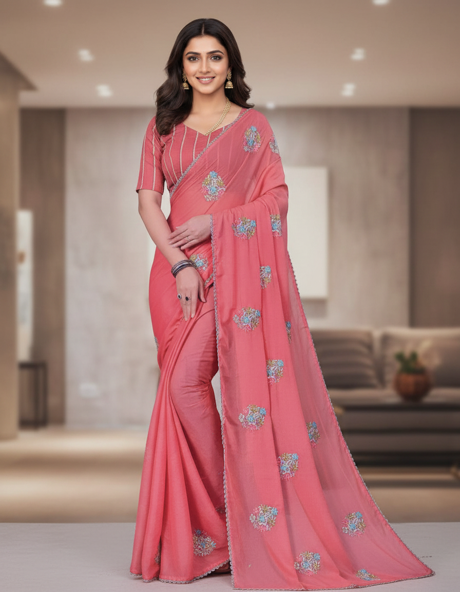 Sarika Gajari Fancy Party Wear Saree with Blouse – Ethnic Glamour in Multicolor Embroidery