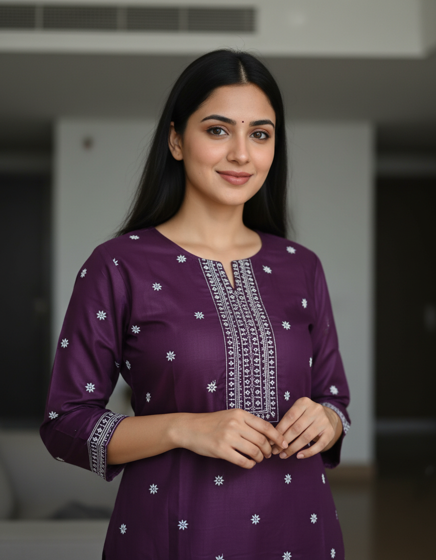 Chandrika Purple Embroidered Cotton Kurta & Pant Set – Comfortable Daily Wear for Women