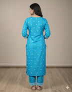 Chandrika Sky Blue Embroidered Cotton Kurta & Pant Set – Comfortable Daily Wear for Women