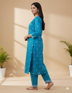 Chandrika Sky Blue Embroidered Cotton Kurta & Pant Set – Comfortable Daily Wear for Women