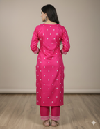 Chandrika Pink Embroidered Cotton Kurta & Pant Set – Comfortable Daily Wear for Women