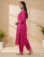 Chandrika Pink Embroidered Cotton Kurta & Pant Set – Comfortable Daily Wear for Women