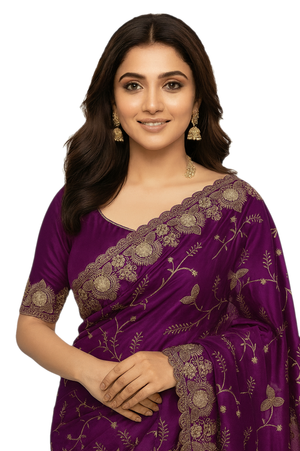 Jwalamukhi Silk Premium Saree in Purple with Gold Zari Border & Floral Design – Elegant Traditional Wear