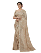 Apsara Silk Premium Saree in Brown with Gold Leaf Motifs & Scalloped Border – Elegant Traditional Wear