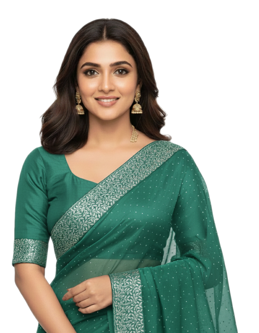 Shub Vivah Silk Premium Saree in Sea Green with Silver Embroidery – Elegant Wedding Wear