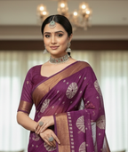 Sundari Bengali Cotton Printed Saree with Blouse – Ethnic Daily Wear in Purple