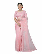 Apsara Silk Premium Saree in Light Pink with Gold Leaf Motifs & Scalloped Border – Elegant Traditional Wear