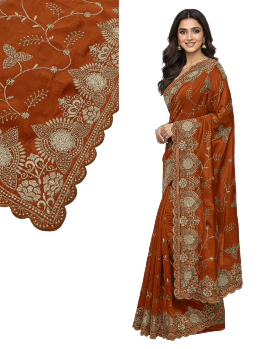 Jwalamukhi Silk Premium Saree in Yellow with Gold Zari Border & Floral Design – Elegant Traditional Wear