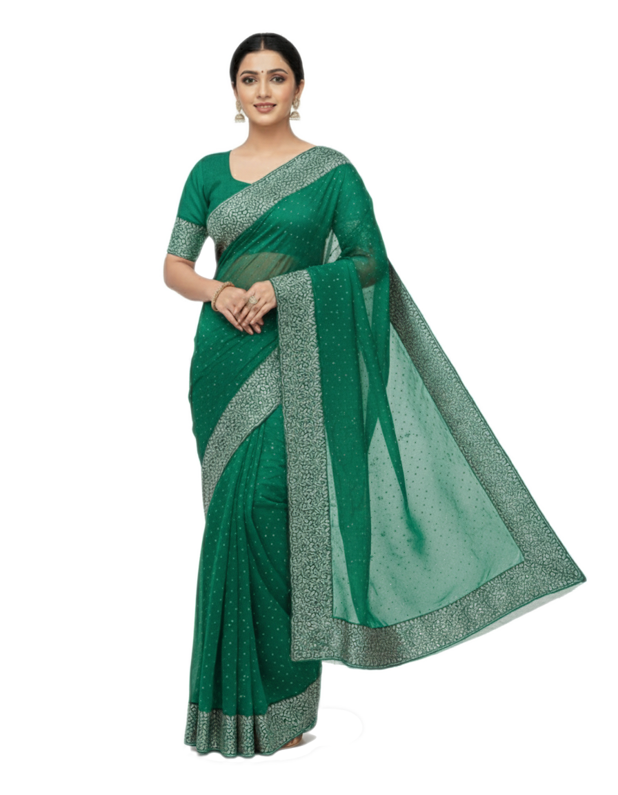 Shub Vivah Silk Premium Saree in Sea Green with Silver Embroidery – Elegant Wedding Wear