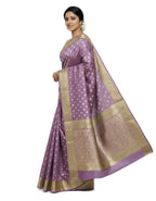 Gajanand Silk Premium Saree in Lavender Purple with Gold Zari Border & Floral Design – Elegant Traditional Wear