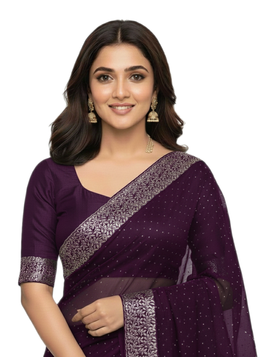 Shub Vivah Silk Premium Saree in Purple with Silver Embroidery – Elegant Wedding Wear