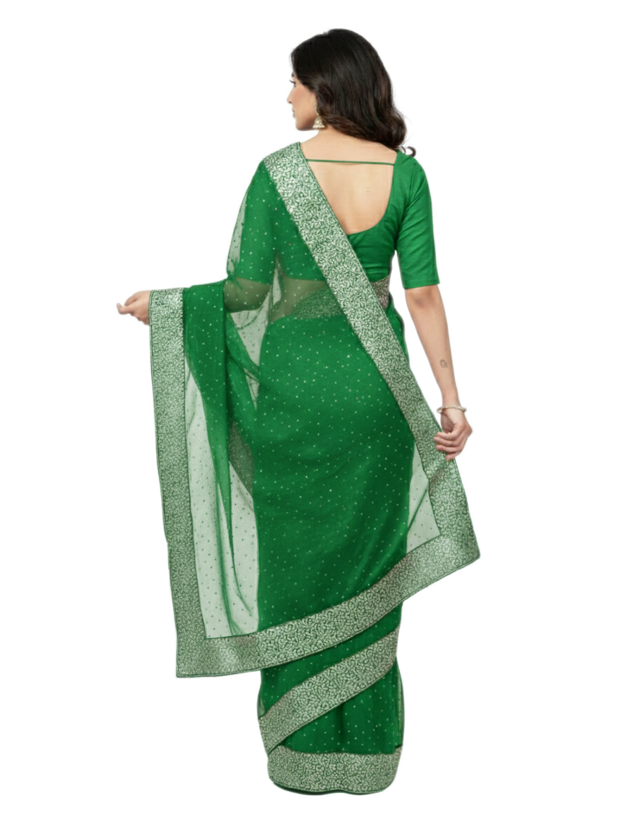 Shub Vivah Silk Premium Saree in Green with Silver Embroidery – Elegant Wedding Wear