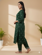 Chandrika Green Embroidered Cotton Kurta & Pant Set – Comfortable Daily Wear for Women