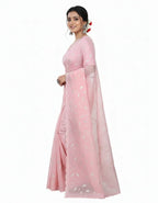 Apsara Silk Premium Saree in Light Pink with Gold Leaf Motifs & Scalloped Border – Elegant Traditional Wear