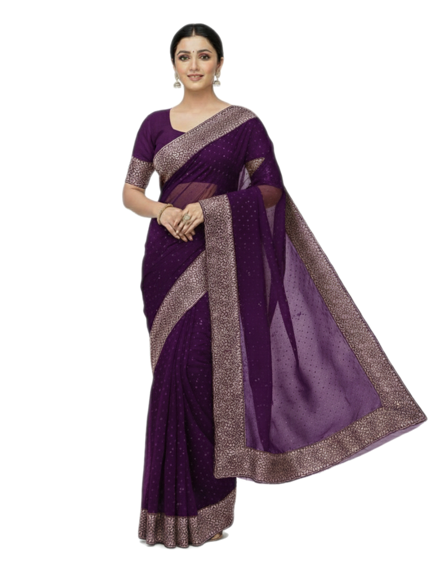 Shub Vivah Silk Premium Saree in Purple with Silver Embroidery – Elegant Wedding Wear