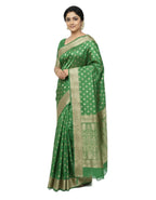 Gajanand Silk Premium Saree in Perot Green with Gold Zari Border & Floral Design – Elegant Traditional Wear