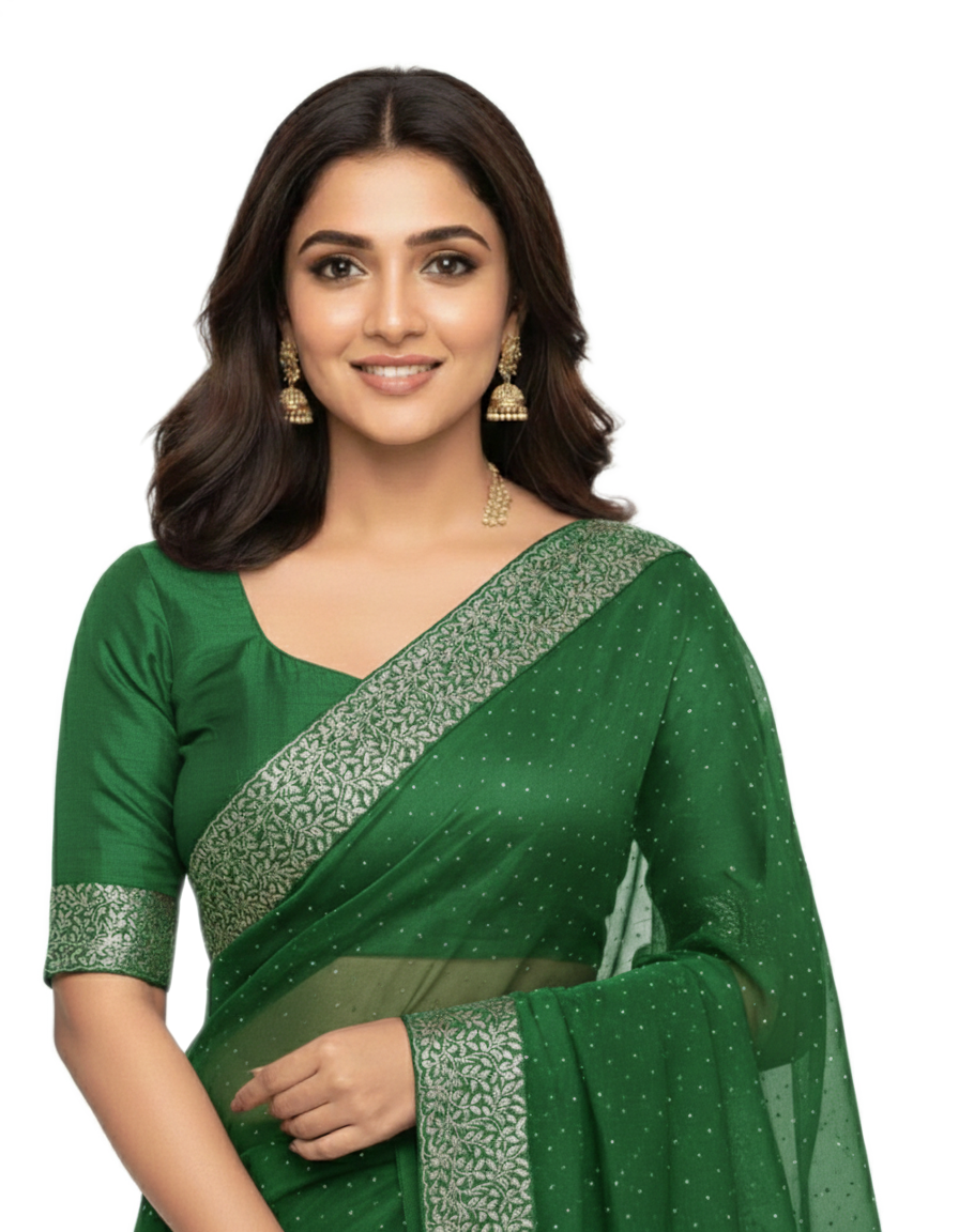 Shub Vivah Silk Premium Saree in Green with Silver Embroidery – Elegant Wedding Wear