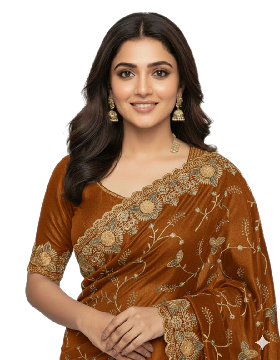 Jwalamukhi Silk Premium Saree in Yellow with Gold Zari Border & Floral Design – Elegant Traditional Wear