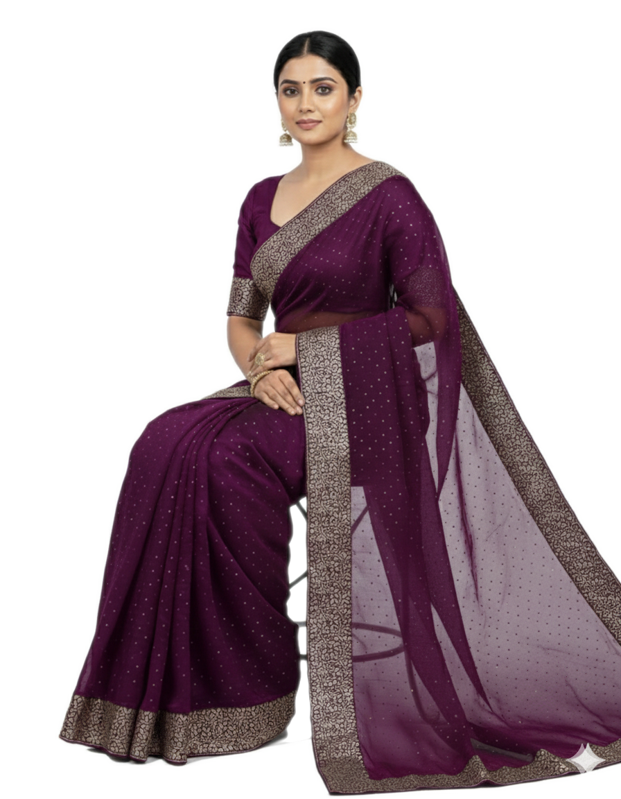 Shub Vivah Silk Premium Saree in Purple with Silver Embroidery – Elegant Wedding Wear