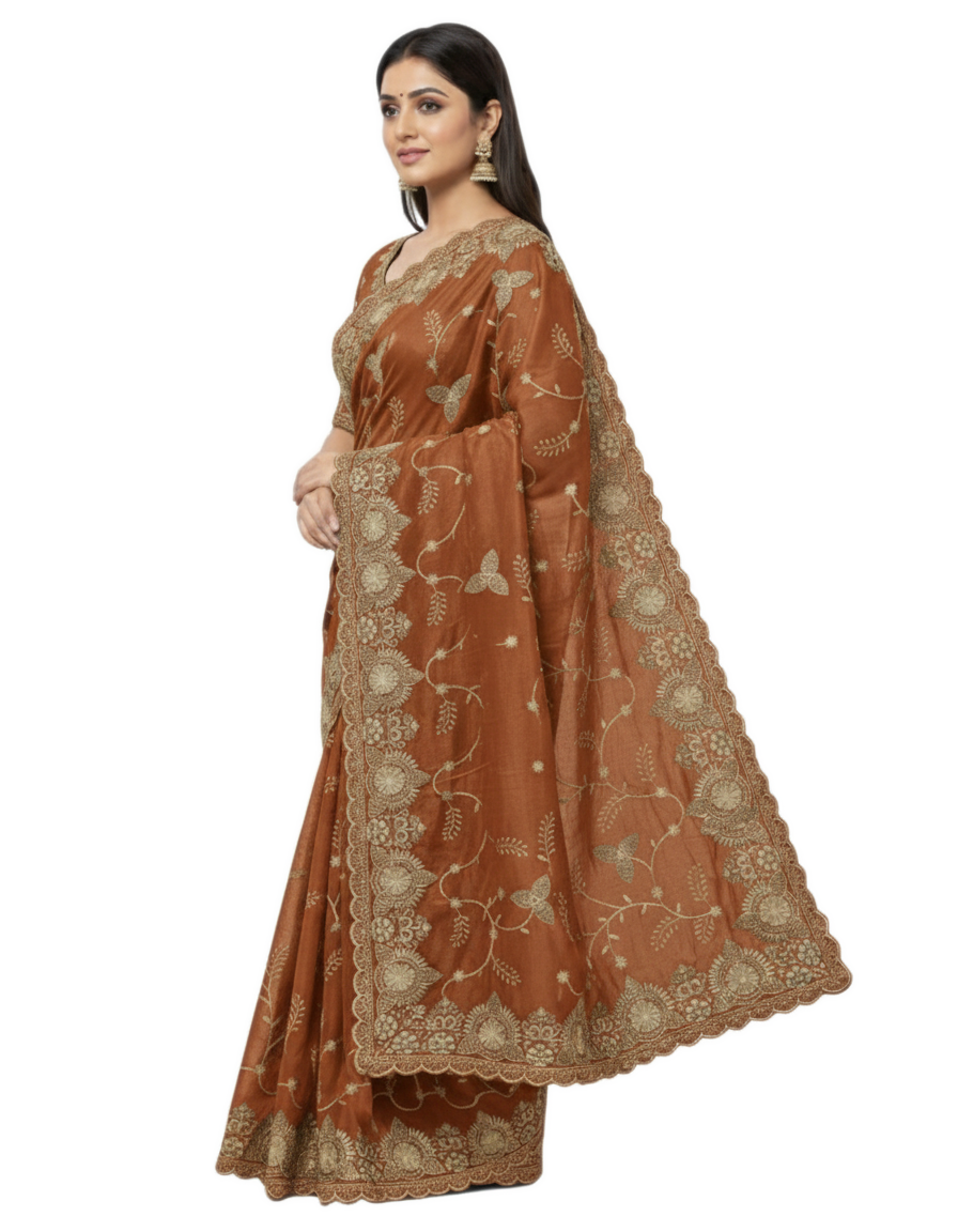 Jwalamukhi Silk Premium Saree in Yellow with Gold Zari Border & Floral Design – Elegant Traditional Wear