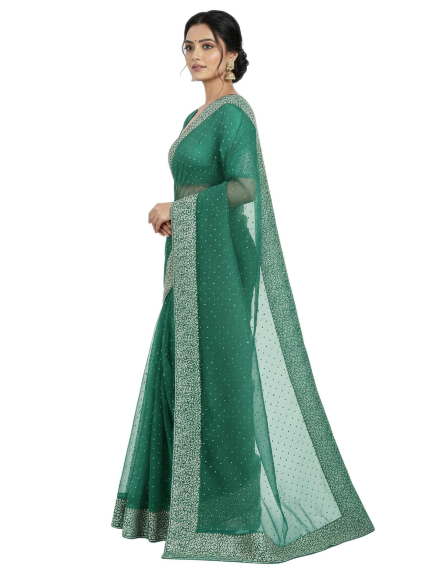 Shub Vivah Silk Premium Saree in Sea Green with Silver Embroidery – Elegant Wedding Wear