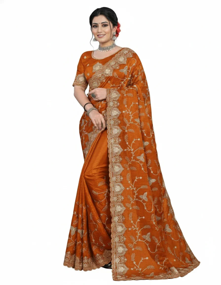 Jwalamukhi Silk Premium Saree in Yellow with Gold Zari Border & Floral Design – Elegant Traditional Wear