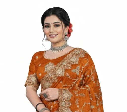 Jwalamukhi Silk Premium Saree in Yellow with Gold Zari Border & Floral Design – Elegant Traditional Wear