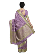 Gajanand Silk Premium Saree in Lavender Purple with Gold Zari Border & Floral Design – Elegant Traditional Wear