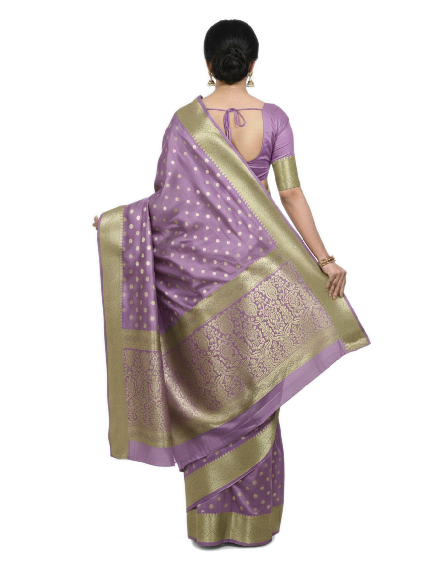 Gajanand Silk Premium Saree in Lavender Purple with Gold Zari Border & Floral Design – Elegant Traditional Wear