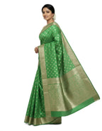 Gajanand Silk Premium Saree in Perot Green with Gold Zari Border & Floral Design – Elegant Traditional Wear