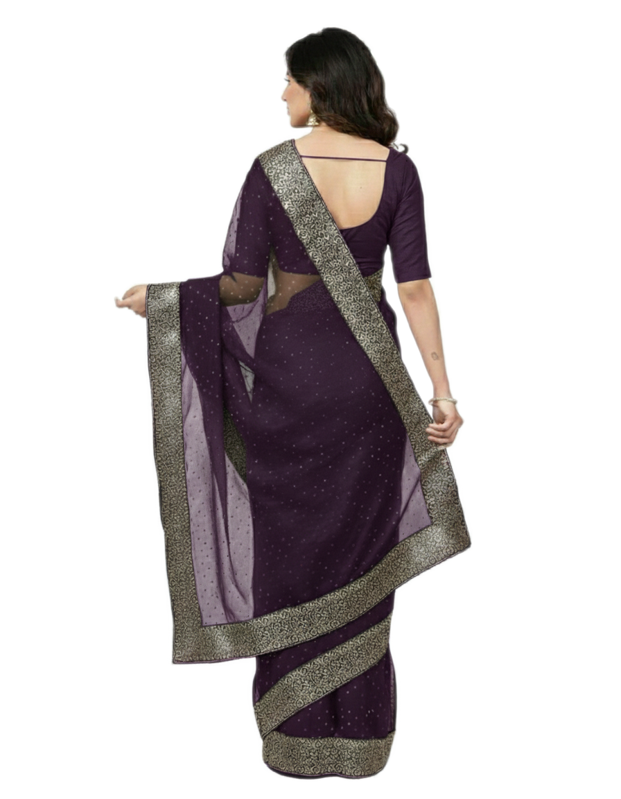 Shub Vivah Silk Premium Saree in Purple with Silver Embroidery – Elegant Wedding Wear
