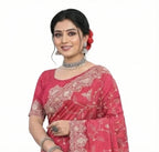 Jwalamukhi Silk Premium Saree in Pink with Gold Zari Border & Floral Design – Elegant Traditional Wear