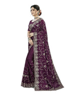 Jwalamukhi Silk Premium Saree in Purple with Gold Zari Border & Floral Design – Elegant Traditional Wear