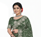 Jwalamukhi Silk Premium Saree in Green with Gold Zari Border & Floral Design – Elegant Traditional Wear